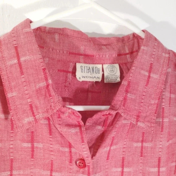 Vintage Gitano Button Down Shirt 100% Cotton Roll Tab Sleeve 24 44 Camp 24W - Picture 4 of 12